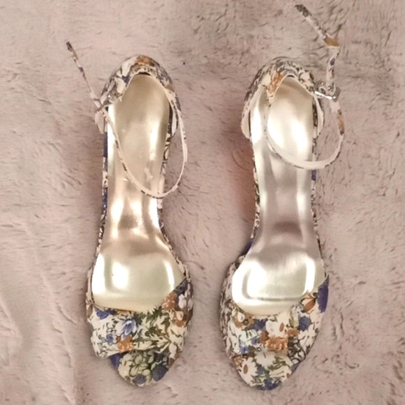 Floral Pastel Coquette Ankle Strap Heels - Picture 1 of 5
